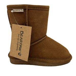 Bearpaw Toddler Girls Boys Suede Boots Size 9 Brown Shearling Lined Winter Shoes